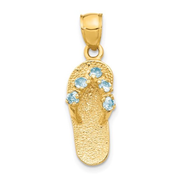 14k Yellow Gold Birthstone Flip Flop Necklace Charm Pendant Birth month CZ Stone - Picture 8 of 10